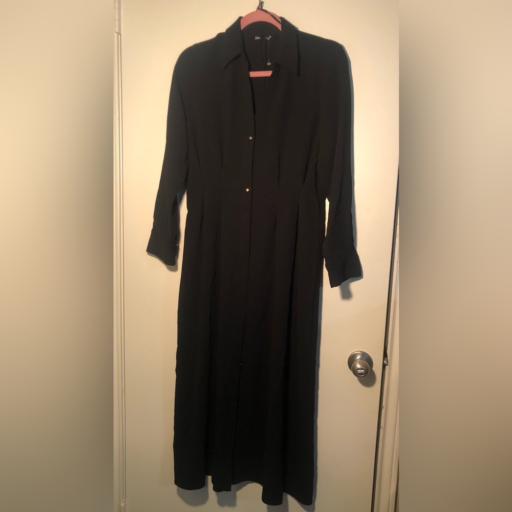 Zara Black Long Sleeve Shirt Dress